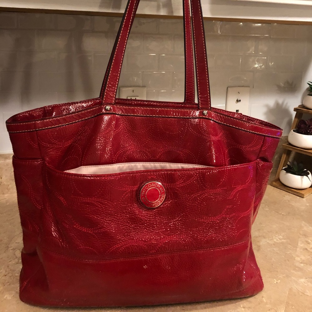 Coach red leather tote